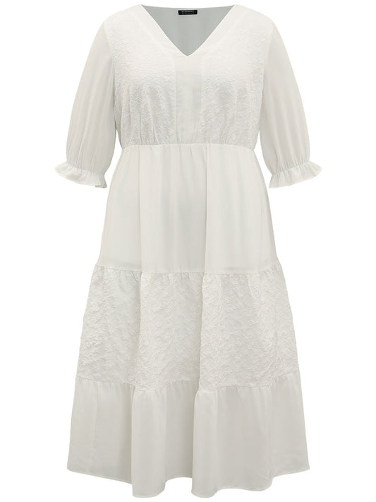 Plisse Pocket Layered Hem Patchwork Dress