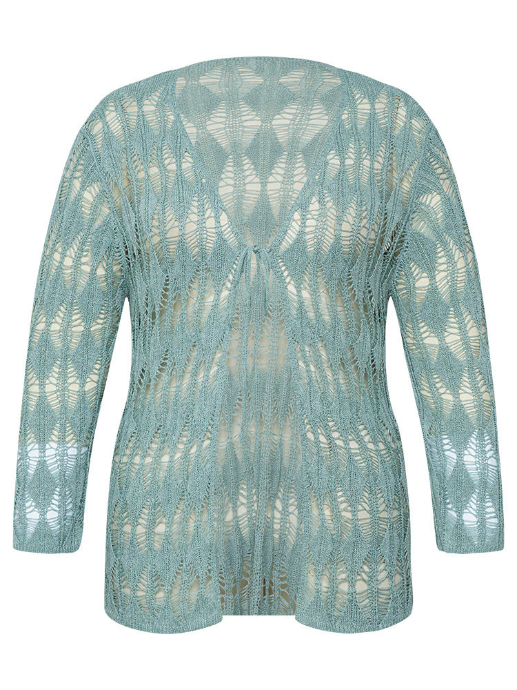 Solid Tie Front Hollow Out Cardigan