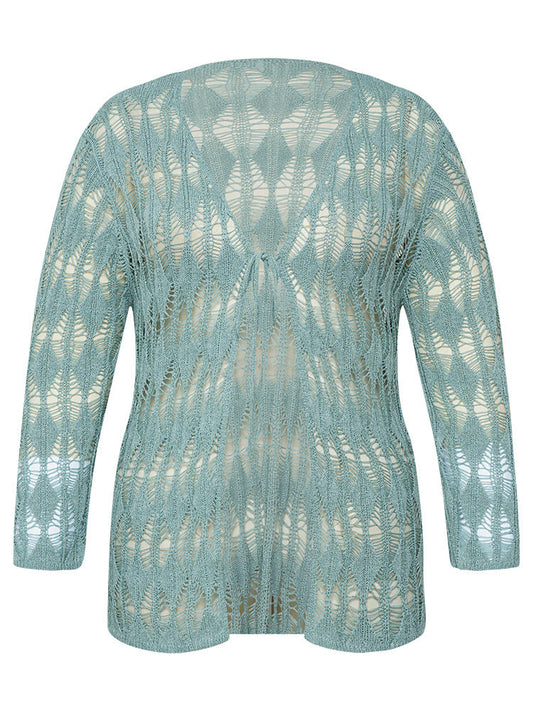 Solid Tie Front Hollow Out Cardigan