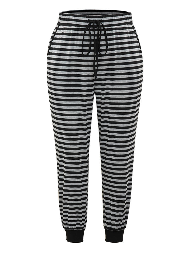 Striped Patchwork Drawstring Sleep Carrot Pants