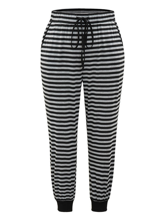 Striped Patchwork Drawstring Sleep Carrot Pants