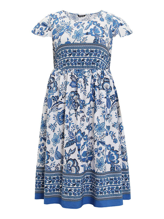 Bandana Print Pocket Elastic Waist Ruffle Sleeve Dress