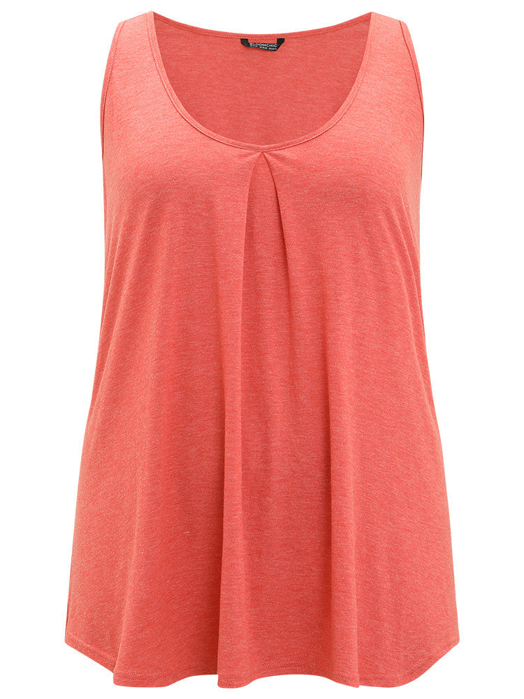 Plain Pleated Crew Neck Tank Top