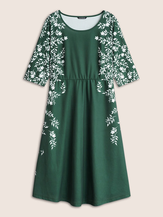 Silhouette Floral Print Pocket Elastic Waist Dress