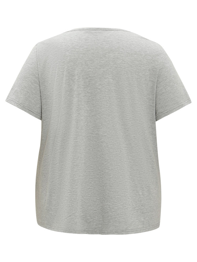 Eagle & Floral Print Keyhole Neck T-shirt