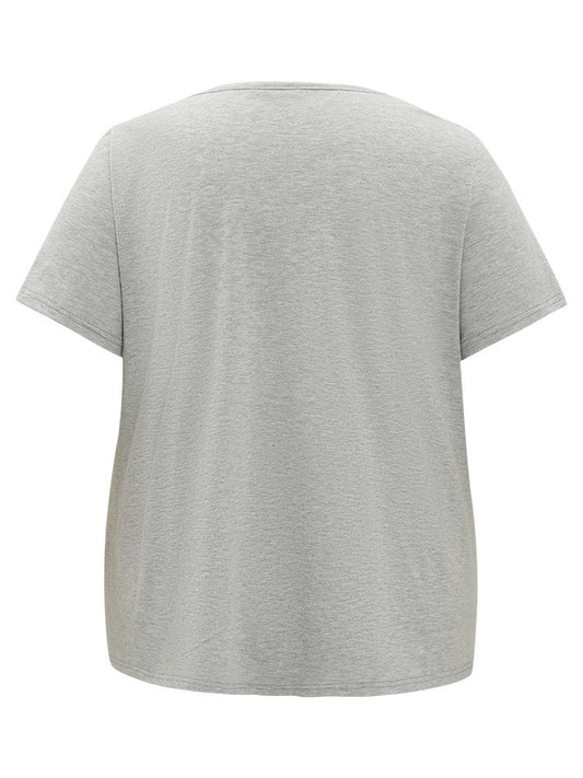 Eagle & Floral Print Keyhole Neck T-shirt