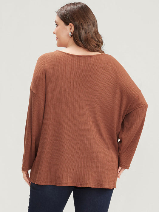 Solid V Neck Lace Trim Twist Front Sweatshirt