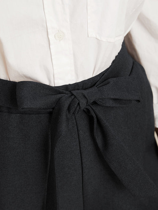 Solid Elastic Waist Pocket Knotted Front Pants