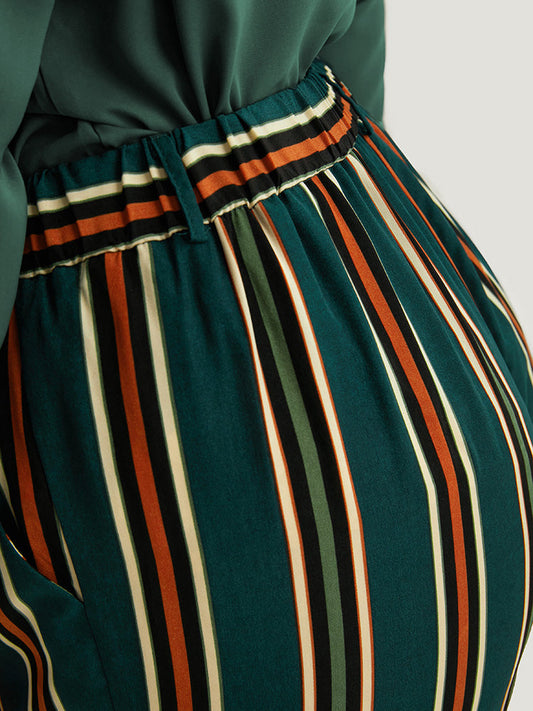 Striped Pocket Elastic Waist Woven Pants