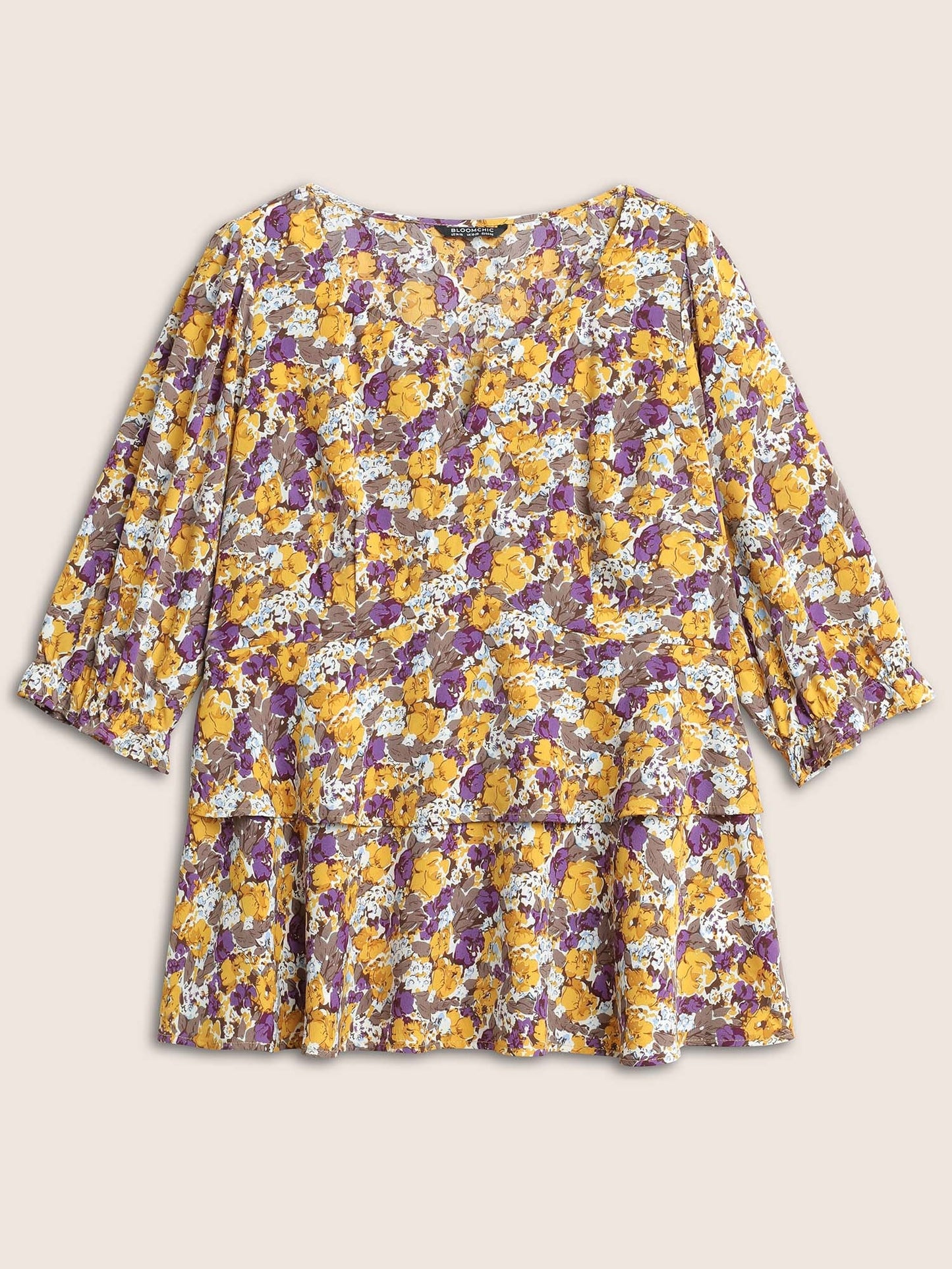 Floral Allover Print Ruffles Tiered Hem Blouse