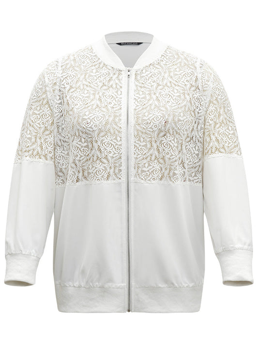 Plain Lace Insert Zipper Fly Jacket