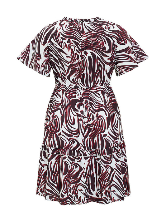 Zebra Print Frill Trim Pocket Ruffle Sleeve Dress