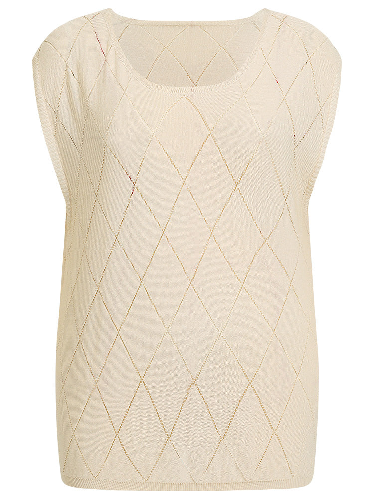 Lightweight Argyle Eyelet Batwing Sleeve Pullover