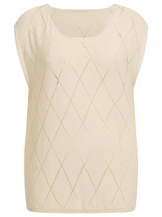 Lightweight Argyle Eyelet Batwing Sleeve Pullover