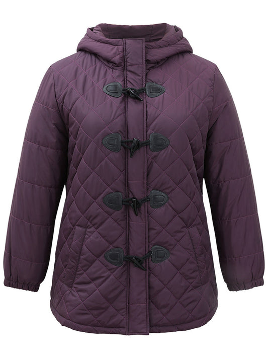 Quilted Duffle Button Hooded Pocket Cotton Jacket