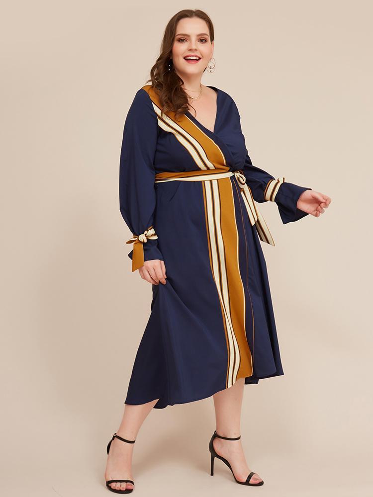 Stripe Patchwork Wrap Maxi Dress