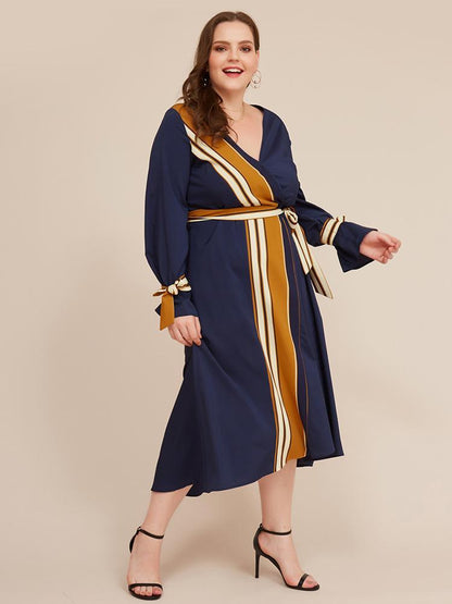 Stripe Patchwork Wrap Maxi Dress