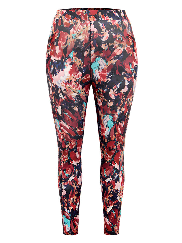 Pixel Flower Pocket Elastic Waist High Rise Leggings