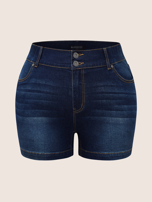 Dark Wash Elastic Waist Skinny Denim Shorts