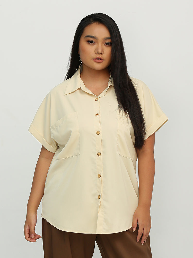 Pocket Button Lapel Collar Blouse