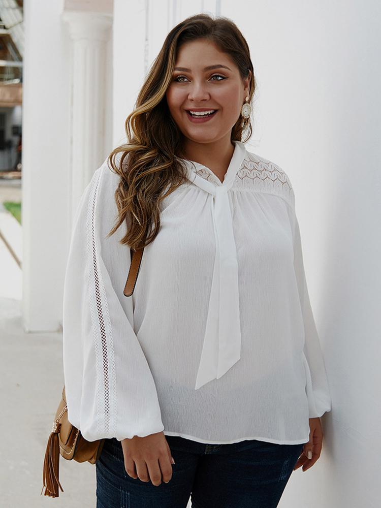 Lace Tie Solid Color Blouse