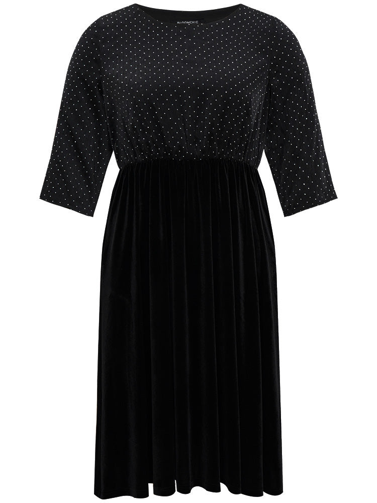 Rhinestone Patchwork Velvet Elastic Waist Dress