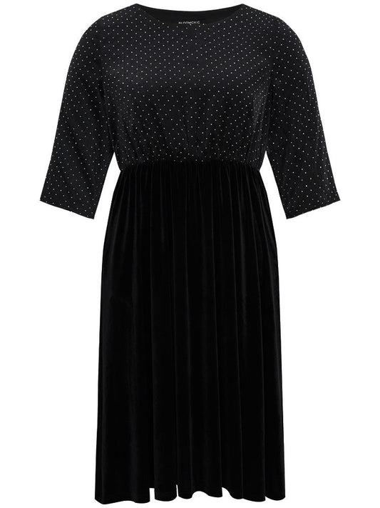 Rhinestone Patchwork Velvet Elastic Waist Dress