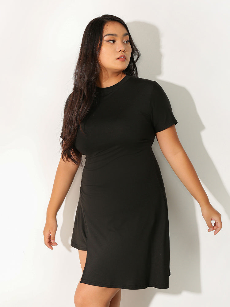 Asymmetrical Hem Solid Color Dress