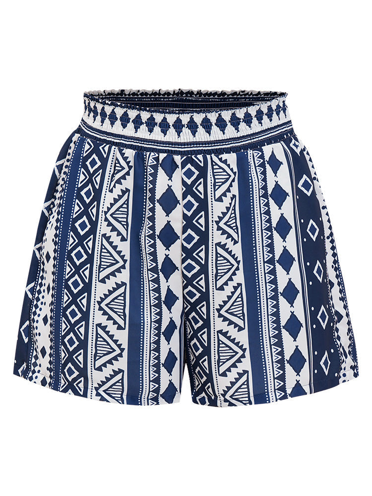 Bandana Shirred Waist Pocket  Shorts