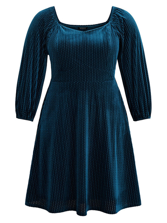 Velvet Plisse Pocket Square Neck Dress