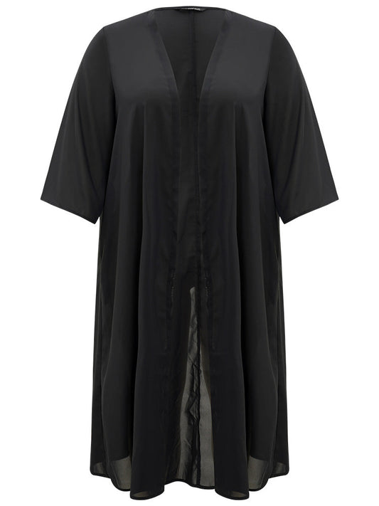 Plain Pocket Mesh Maxi Kimono