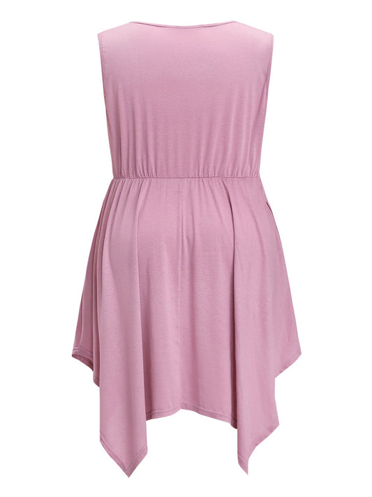 Solid Hanky Hem Pocket Lace Trim Tank Sleep Dress