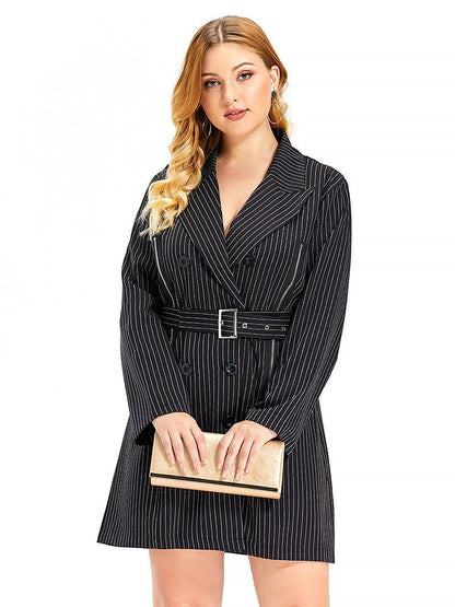 Stripe Zipper Detail Belt Trench Coat