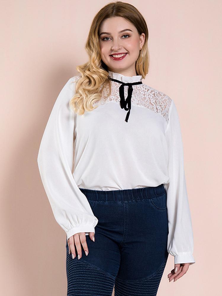 Lace Hollow Out Bow-knot OL Blouse