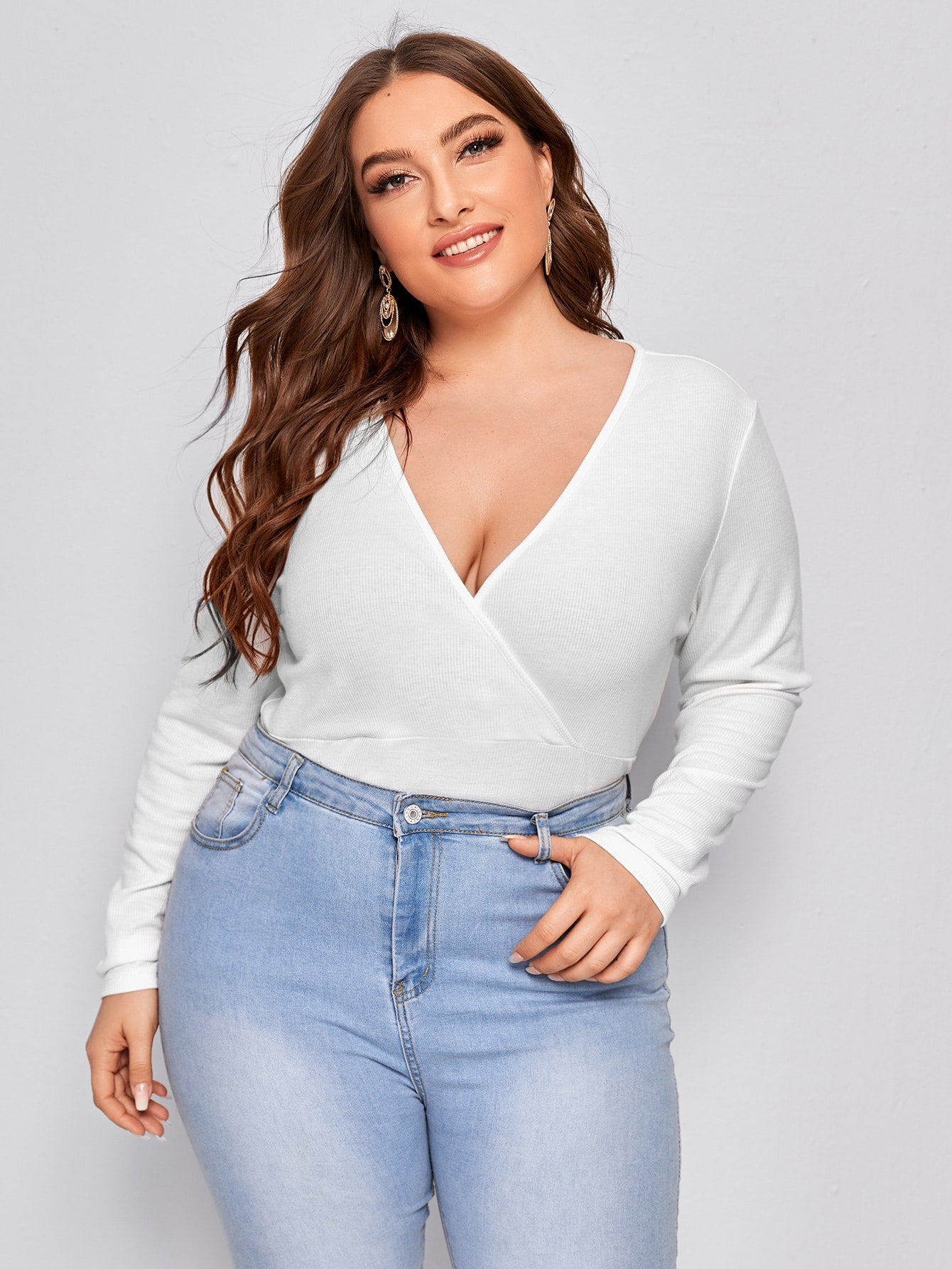 Surplice Neck Rib-knit Tee