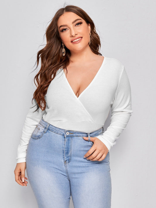 Surplice Neck Rib-knit Tee