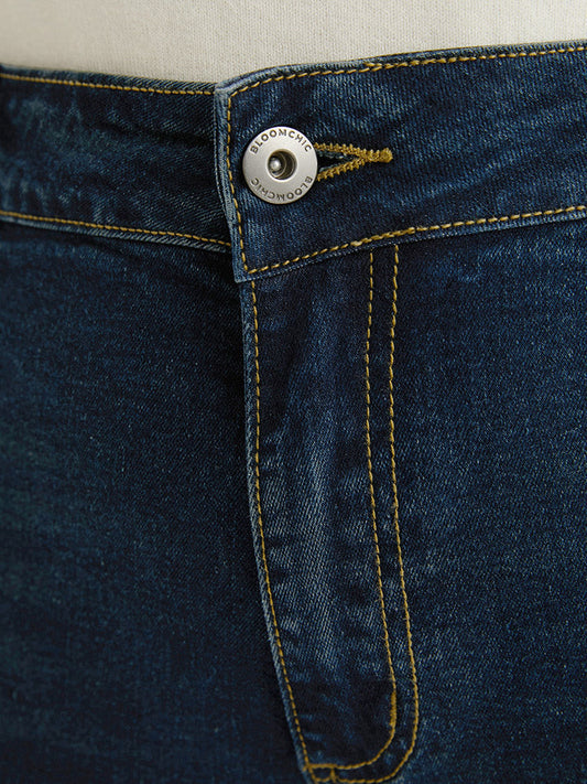 Bootcut Slightly Stretchy High Rise Dark Wash Distressed Jeans