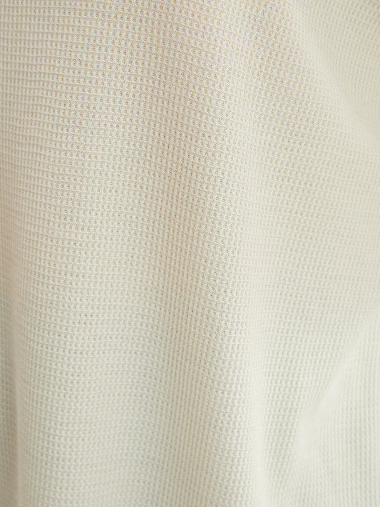 Plain Ruffle Sleeve Waffle Knit Tee