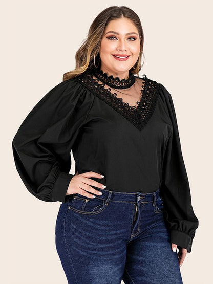 Lace Patchwork Solid Color Tops