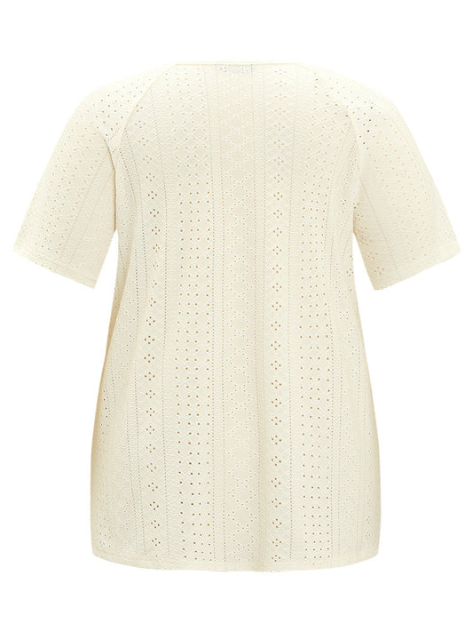 Solid Half Zipper Broderie Anglaise T-shirt