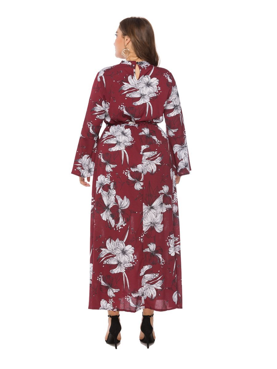 Floral Printed Hollow Out Flared Sleeve Maxi Dress