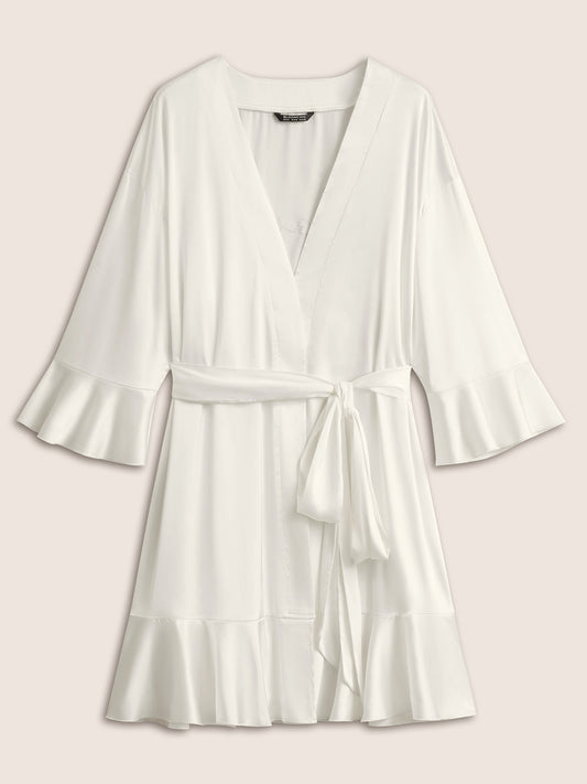 Solid Rhinestone Flutter Sleeve Belted Robe