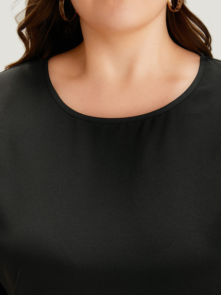 Plain Button Up Cut Out Batwing Sleeve Woven Top