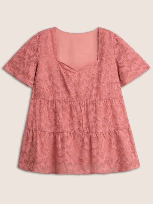 Chiffon Plisse Tiered Hem Ruffle Sleeve Blouse