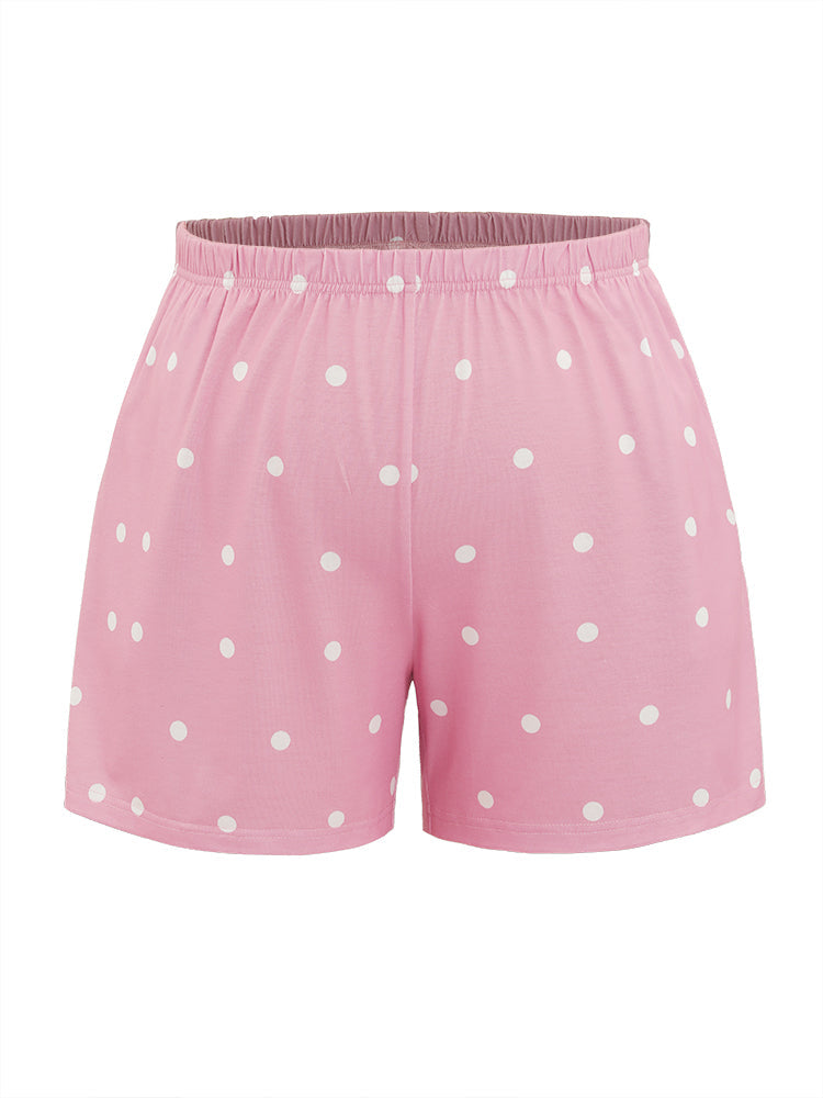 Polka Dot Pocket Elastic Waist Sleep Shorts