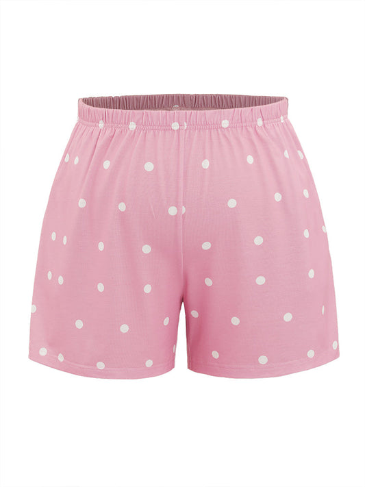 Polka Dot Pocket Elastic Waist Sleep Shorts