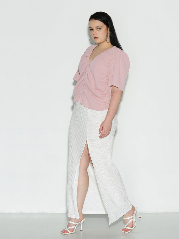 Shirred V-Neck Blouse