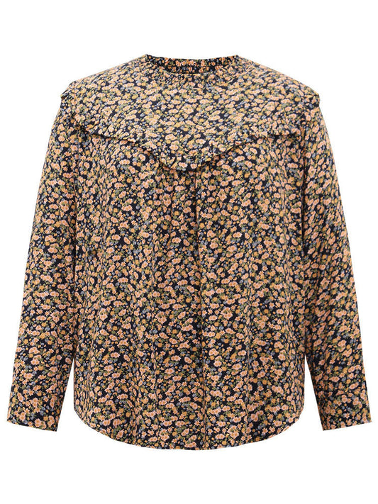 Ditsy Floral Shirred Ruffle Trim Blouse