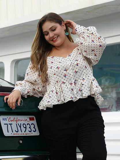 Polka Dot Lantern Sleeve Blouse