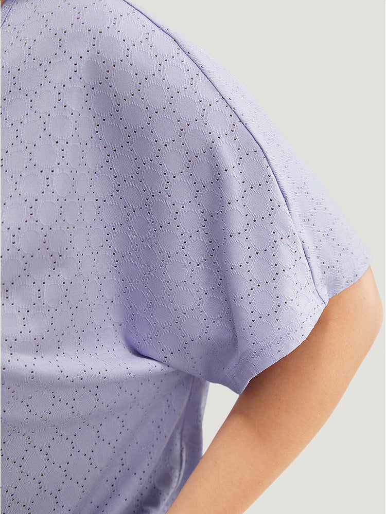 Plain Textured Crisscross Batwing Sleeve T-shirt